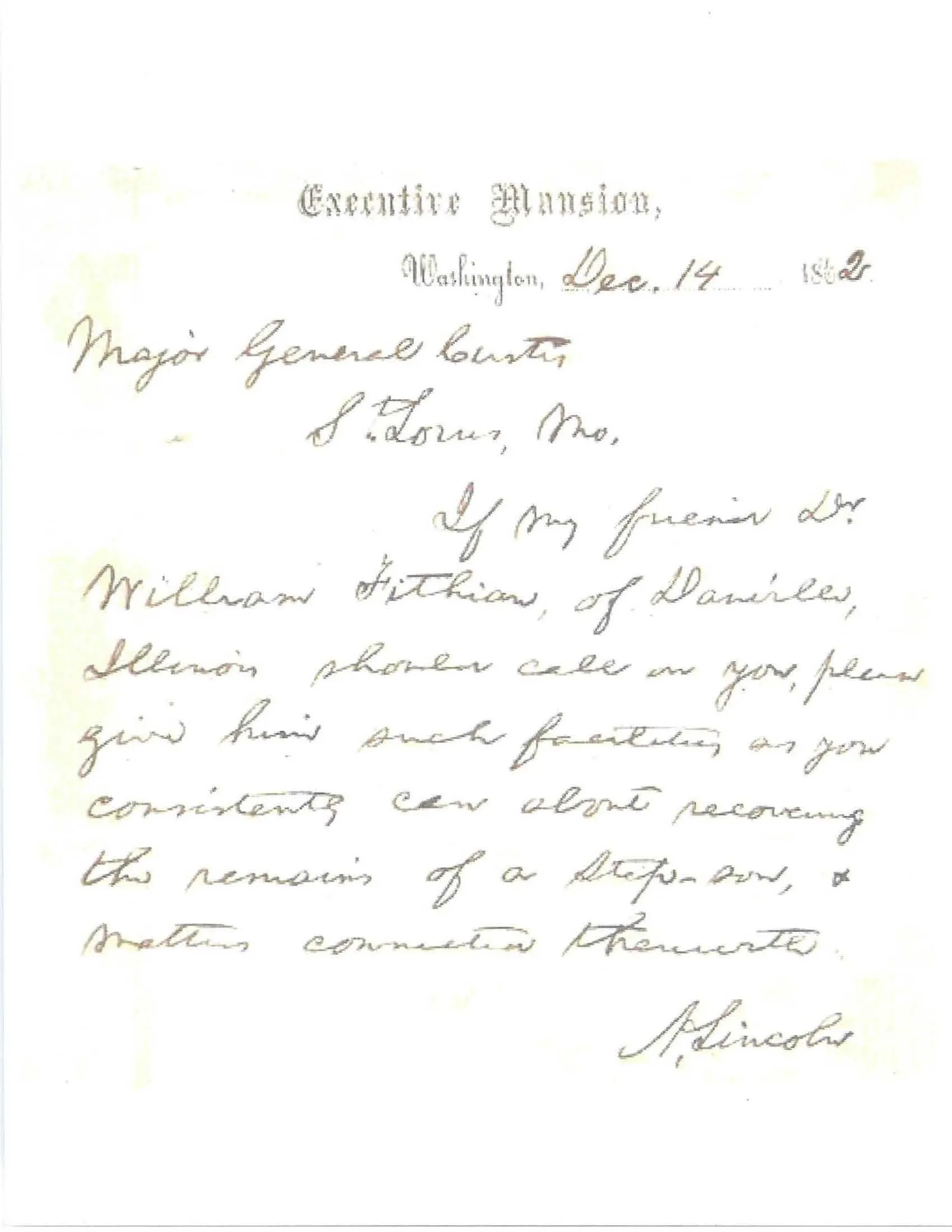 PIcture of a handwritten note from President Lincoln